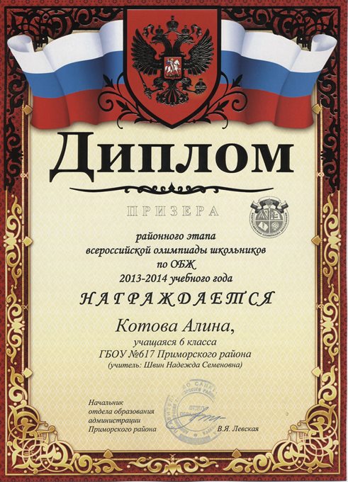2013-2014 Котова Алина 6а (РО ОБЖ)